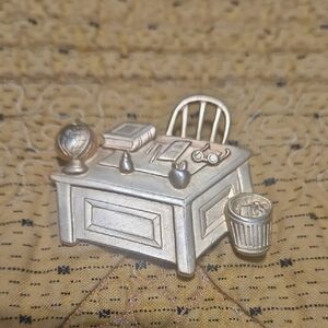 Vintage Jonette Jewelry Co. Antiqued Brass Teacher's Desk Brooch